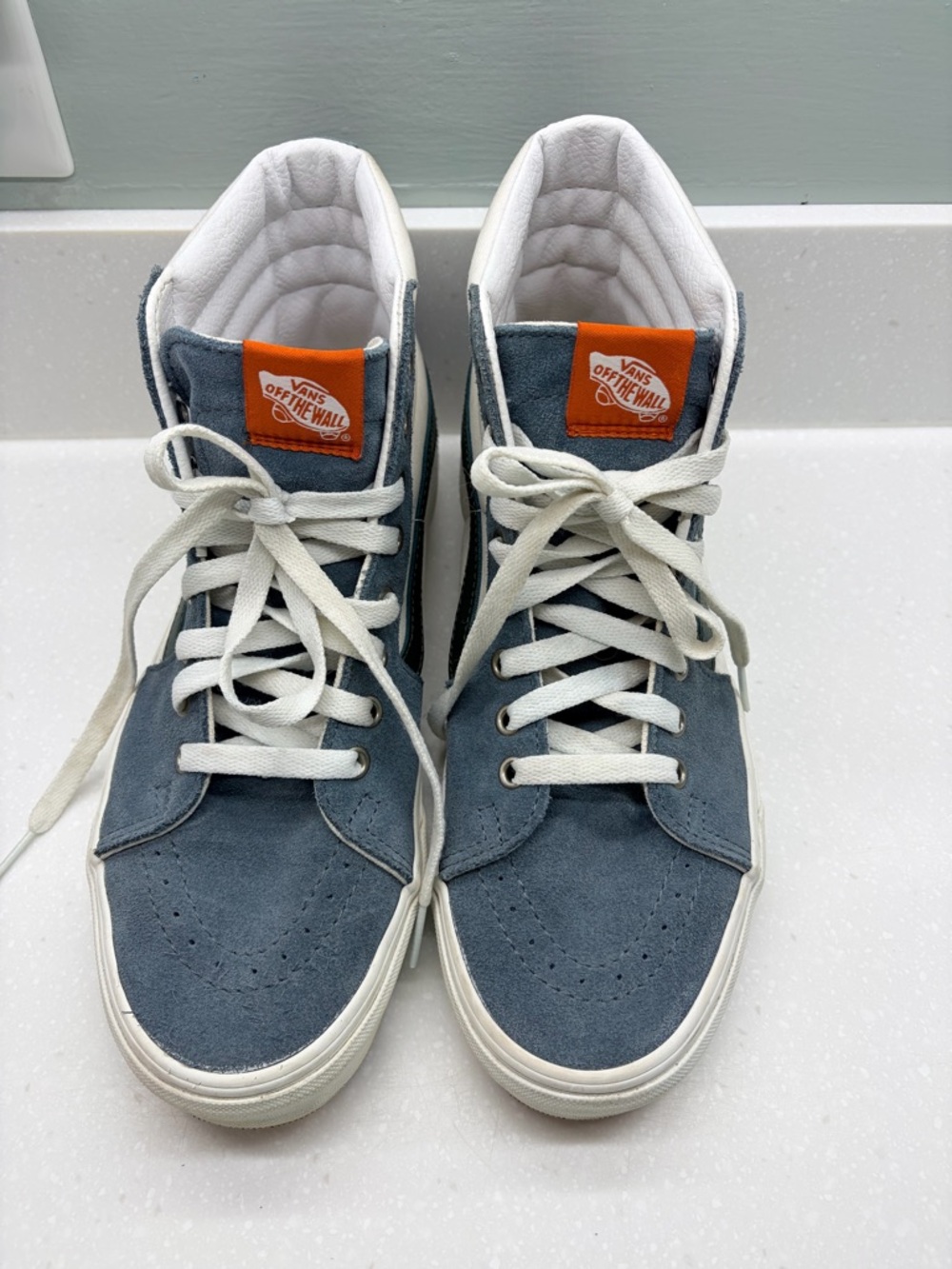 Vans Sk8-Hi Suede High-Top Sneakers in Slate Blue with White